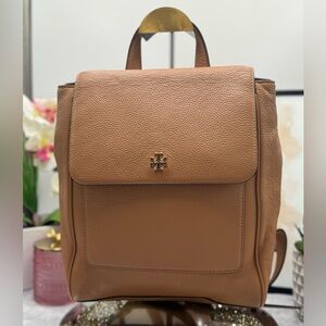 Tory Burch Carter Flap Backpack Pebble Leather Tan